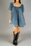 Vada Womens Puff Sleeve Denim Mini Dress, - Rebooters -Women's Dresses