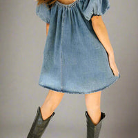Vada Womens Puff Sleeve Denim Mini Dress, - Rebooters -Women's Dresses