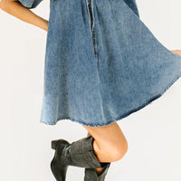 Vada Womens Puff Sleeve Denim Mini Dress, - Rebooters -Women's Dresses