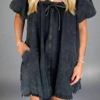 Vada Womens Puff Sleeve Denim Mini Dress, - Rebooters -Women's Dresses