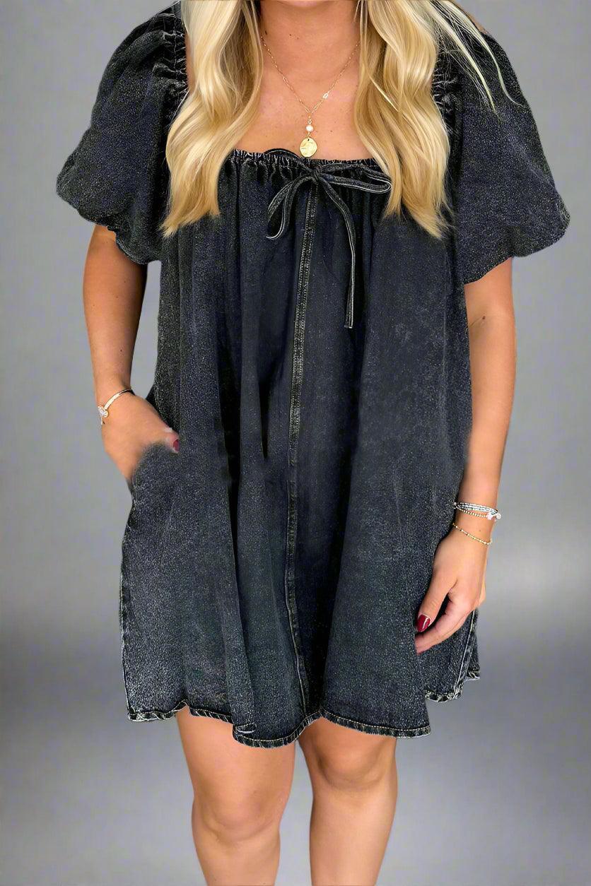Vada Womens Puff Sleeve Denim Mini Dress, - Rebooters -Women's Dresses