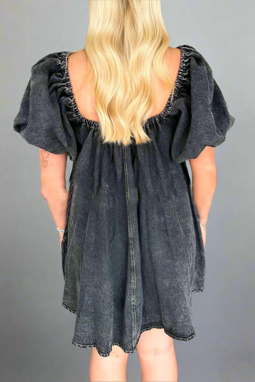 Vada Womens Puff Sleeve Denim Mini Dress, - Rebooters -Women's Dresses