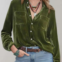 Women's Retro Long Sleeve Velvet Top in Rich Colors Rebooters Womens Shirts