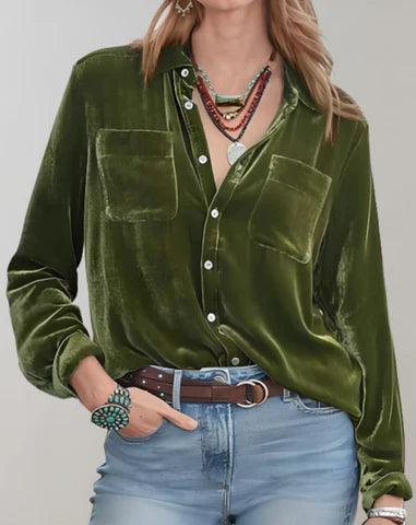 Women's Retro Long Sleeve Velvet Top in Rich Colors - Rebooters