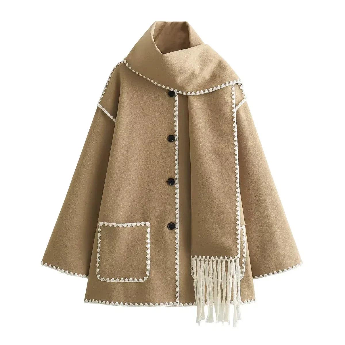 Womens Scarf Collar Jacket - Cozy Casual Loose Fit for Autumn & Winter Street Style - Rebooters