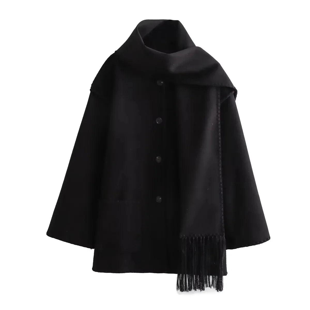 Womens Scarf Collar Jacket - Cozy Casual Loose Fit for Autumn & Winter Street Style - Rebooters