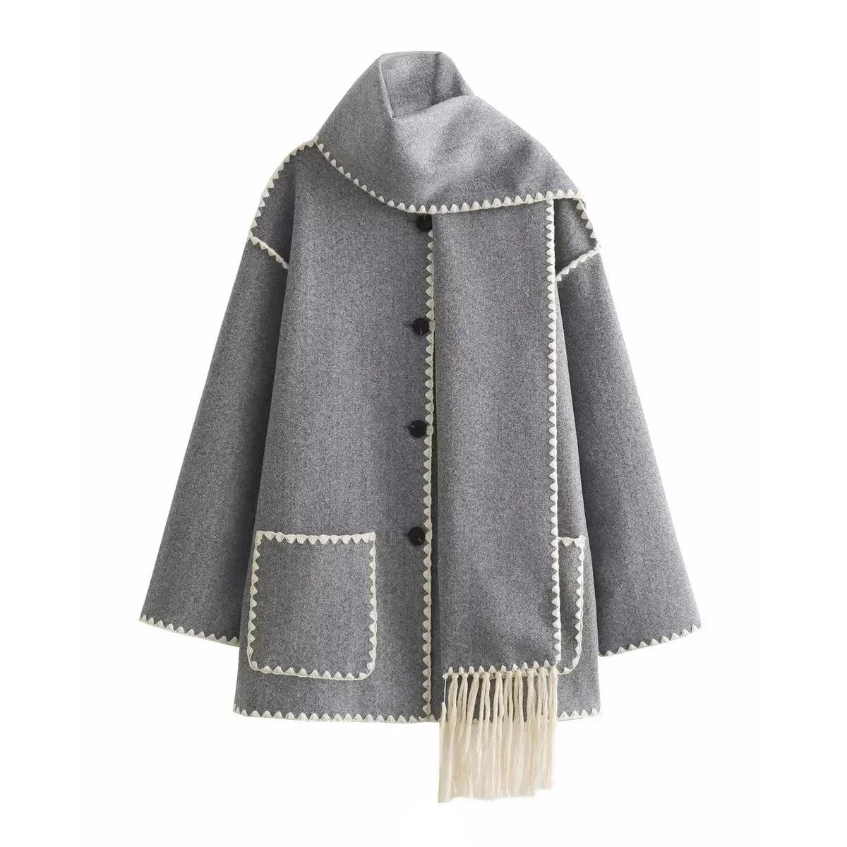 Womens Scarf Collar Jacket - Cozy Casual Loose Fit for Autumn & Winter Street Style - Rebooters