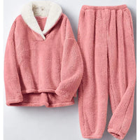 Womens Ultra-Soft Plush Pyjama Set with Sherpa-Lined Collar - Rebooters
