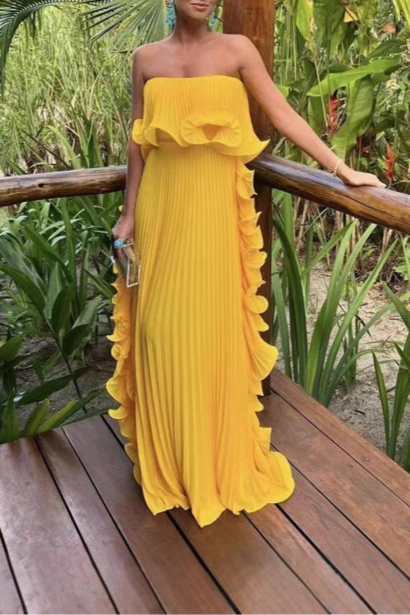Elegant Ivy Ruffle Pleated Gown Dress for Special Occasions Rebooters Maxi Women's Dresses
