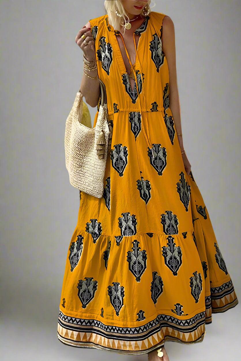 Mia Vibrant Printed Sleeveless Maxi Dress with Flowing Silhouette for Elegant Style - Rebooters -Women's Dresses