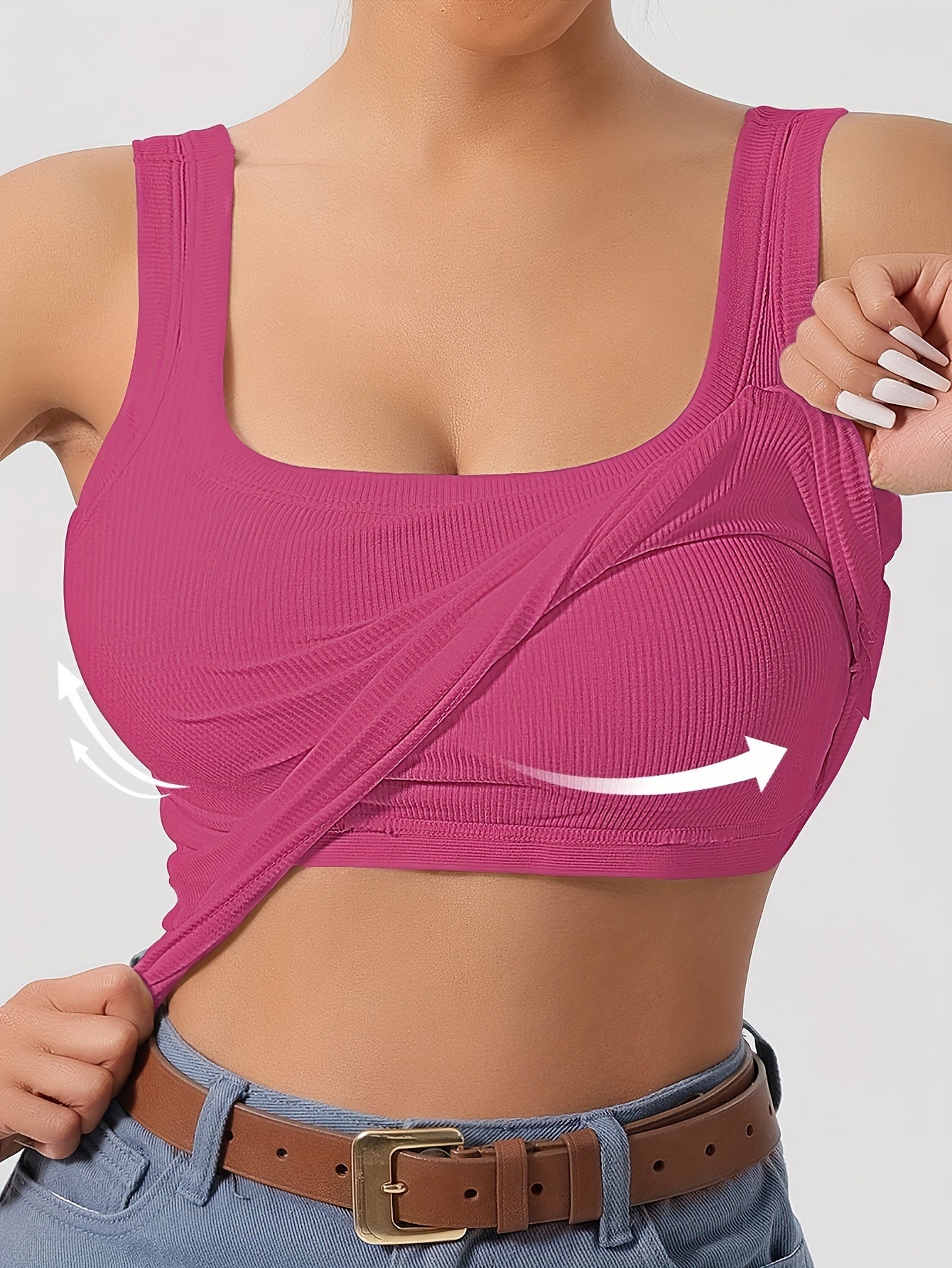 Ribbed Crop Tank Top With Built-In Support For Women - Rebooters