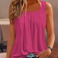 Square-Neck Sleeveless Pleated Blouse For Women Summer Rebooters Womens Shirts