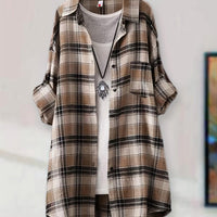 Plaid Button-Up Longline Shirt For Women - Cozy Style Rebooters Womens Shirts