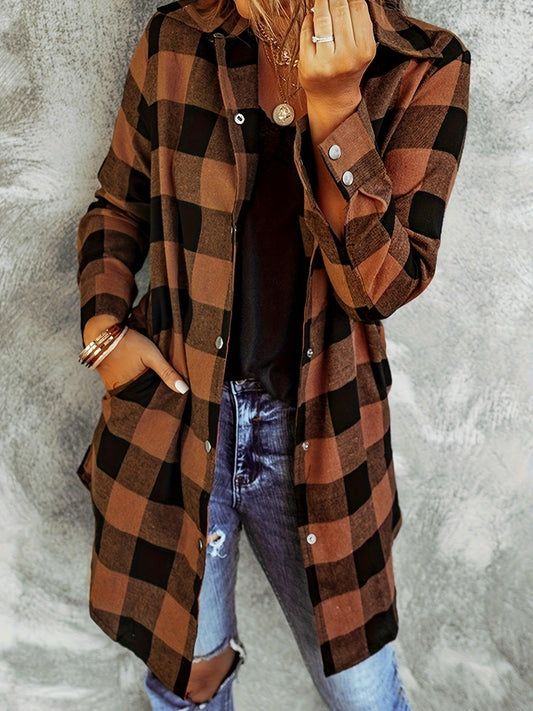 Plaid Button-Up Shirt Long Sleeves for Women - Cozy Style Rebooters Womens Shirts