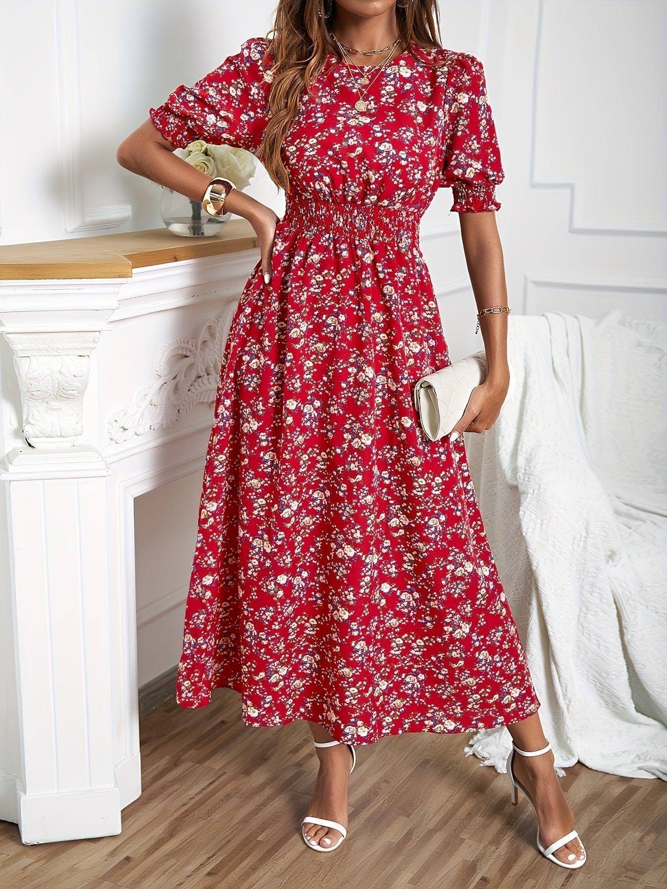 Floral Print Maxi Dress with Puff Sleeves for Women Rebooters Maxi Women's Dresses