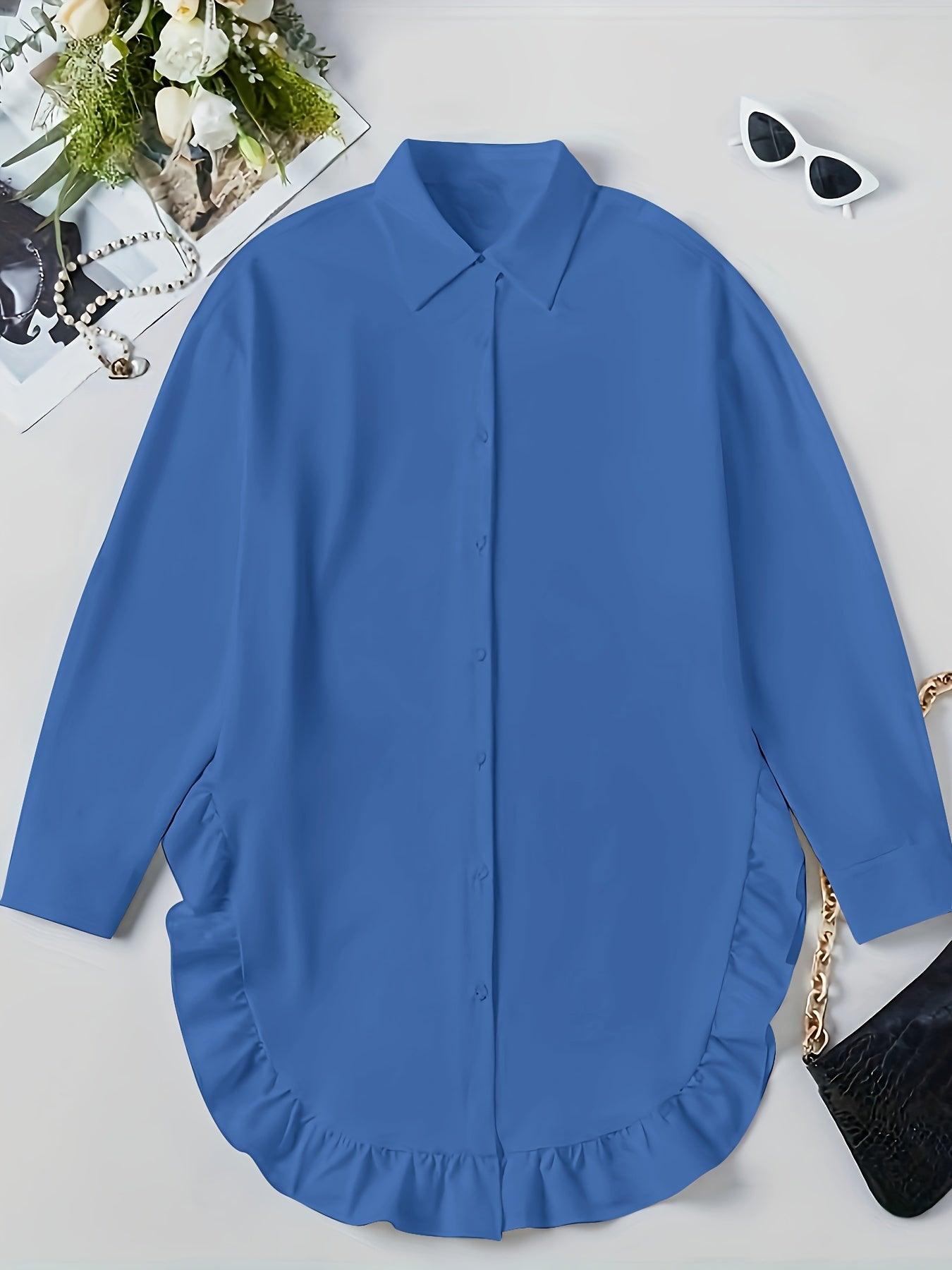 Oversized Ruffle Hem Shirt Dress For Women - Chic Style Rebooters Womens Shirts