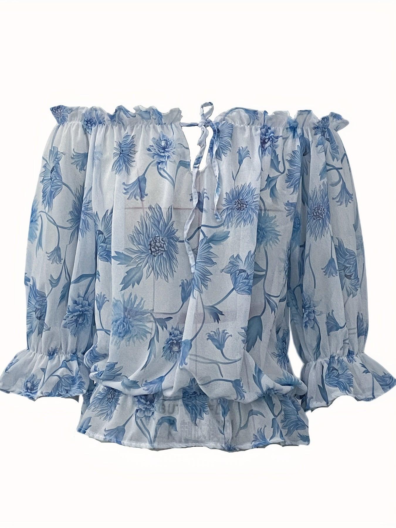 Off-Shoulder Floral Blouse for Women with Balloon Sleeves Rebooters Womens Shirts