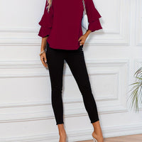 Ruffle Sleeve Blouse With Round Neckline For Women Rebooters Womens Shirts