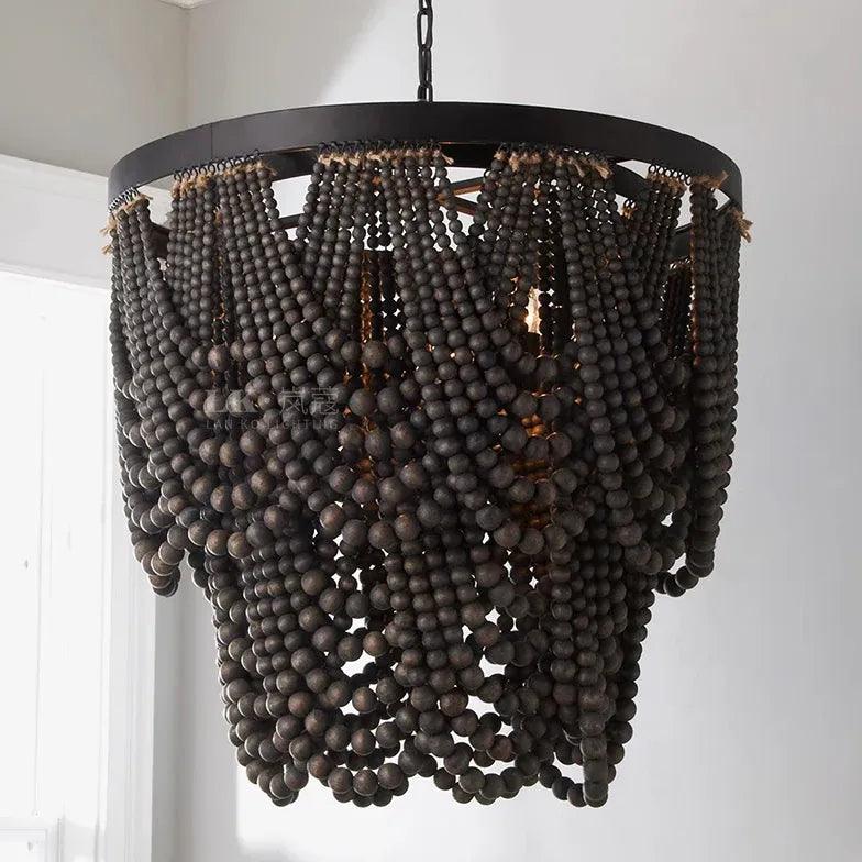 Multi-Layer Beaded Design Wooden Chandelier for Living Room | Rebooters - Rebooters