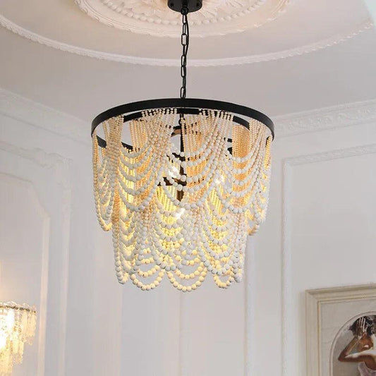 Multi-Layer Beaded Design Wooden Chandelier for Living Room | Rebooters - Rebooters