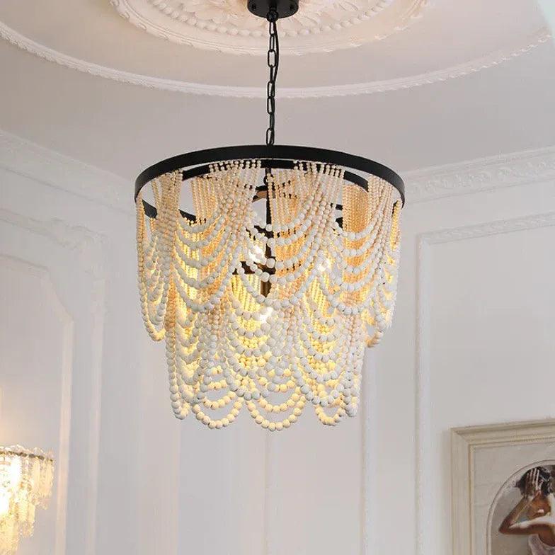 Multi-Layer Beaded Design Wooden Chandelier for Living Room | Rebooters - Rebooters