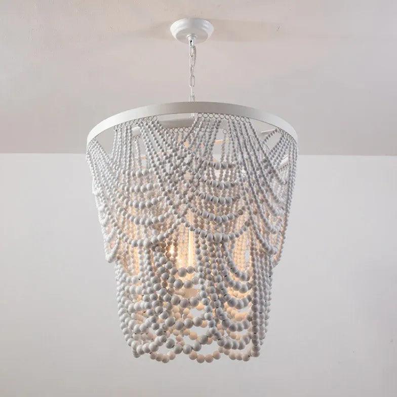 Multi-Layer Beaded Design Wooden Chandelier for Living Room | Rebooters - Rebooters