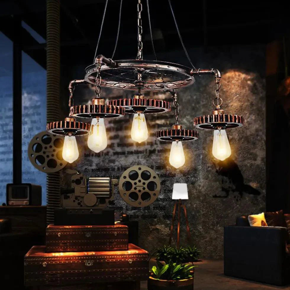 Gear Shaped Antique Bronze Industrial Pendant Light Fixture | Rebooters - Rebooters