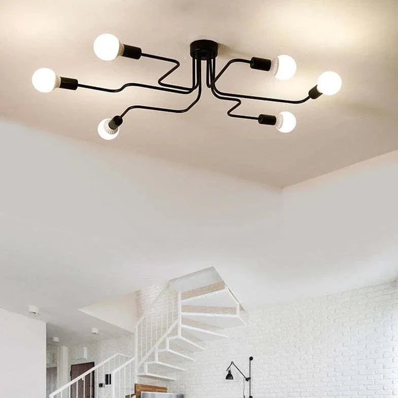 Multi-Light Branch Design Black Metal Ceiling Light Fixture - Rebooters