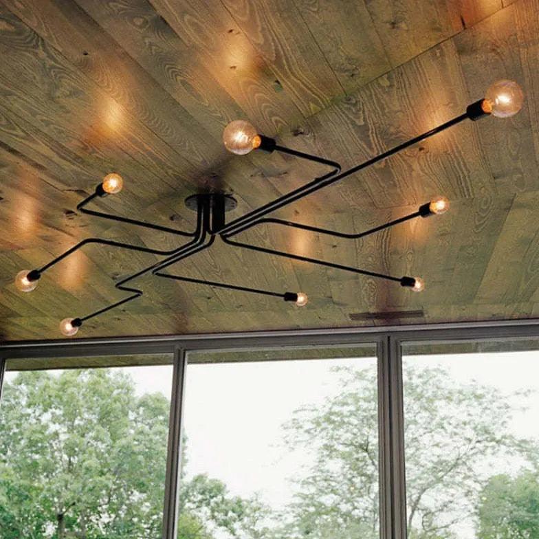 Multi-Light Branch Design Black Metal Ceiling Light Fixture - Rebooters