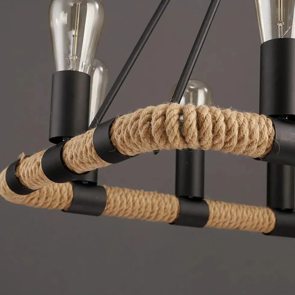 Rectangular Rope Structure Black Industrial Pendant Light Chandelier | Rebooters - Rebooters