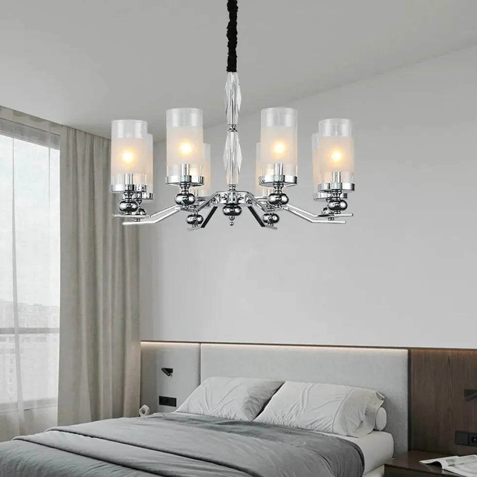 Cylindrical Shade Silver Modern Glass Chandelier Pendant Lamp | Rebooters - Rebooters