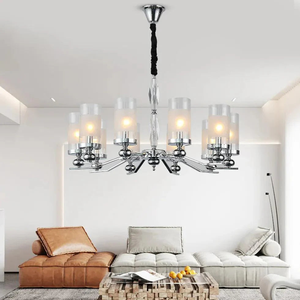 Cylindrical Shade Silver Modern Glass Chandelier Pendant Lamp | Rebooters - Rebooters