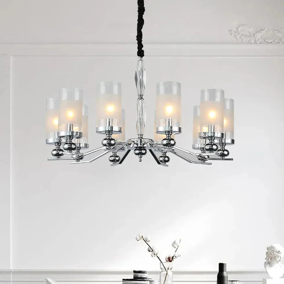 Cylindrical Shade Silver Modern Glass Chandelier Pendant Lamp | Rebooters - Rebooters