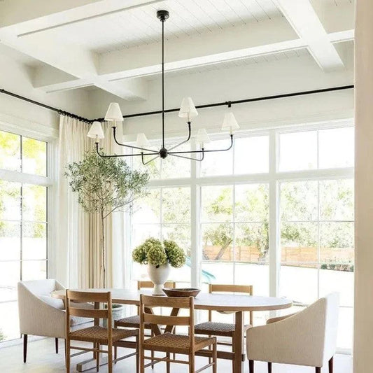 Six-Light White Shade Vintage Chandelier for Elegant Spaces | Rebooters - Rebooters