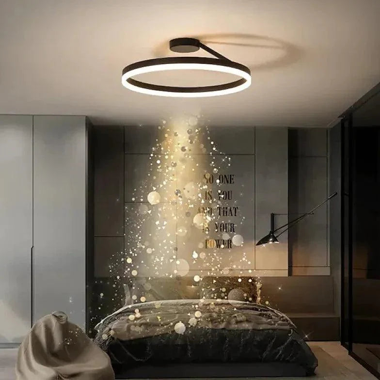 Black Round Minimalist LED Ceiling Light for Indoor Spaces - Rebooters