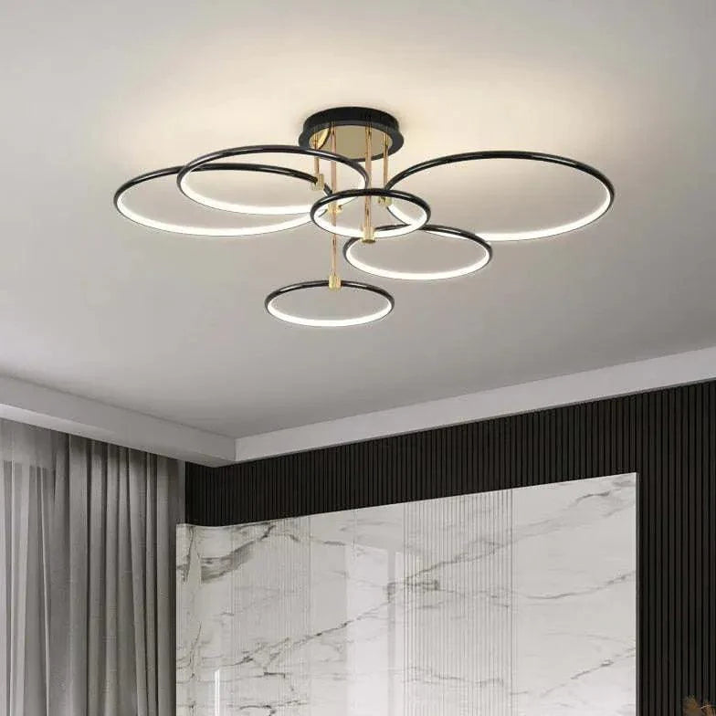 Multi-Light Ring Modern Black LED Ceiling Light Fixture - Rebooters