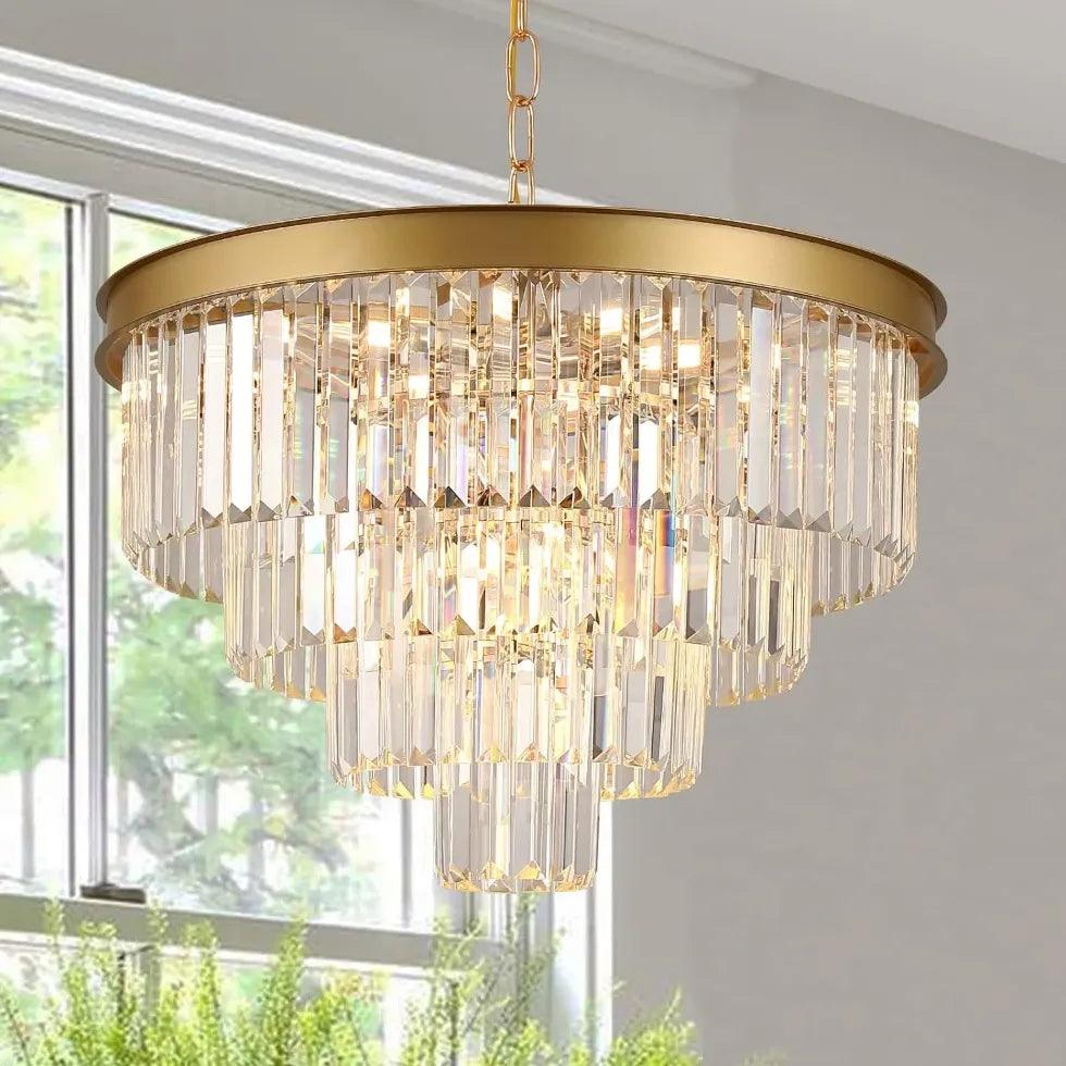 Multi-Layered Crystal Gold Branch Chandelier for Living Room | Rebooters - Rebooters