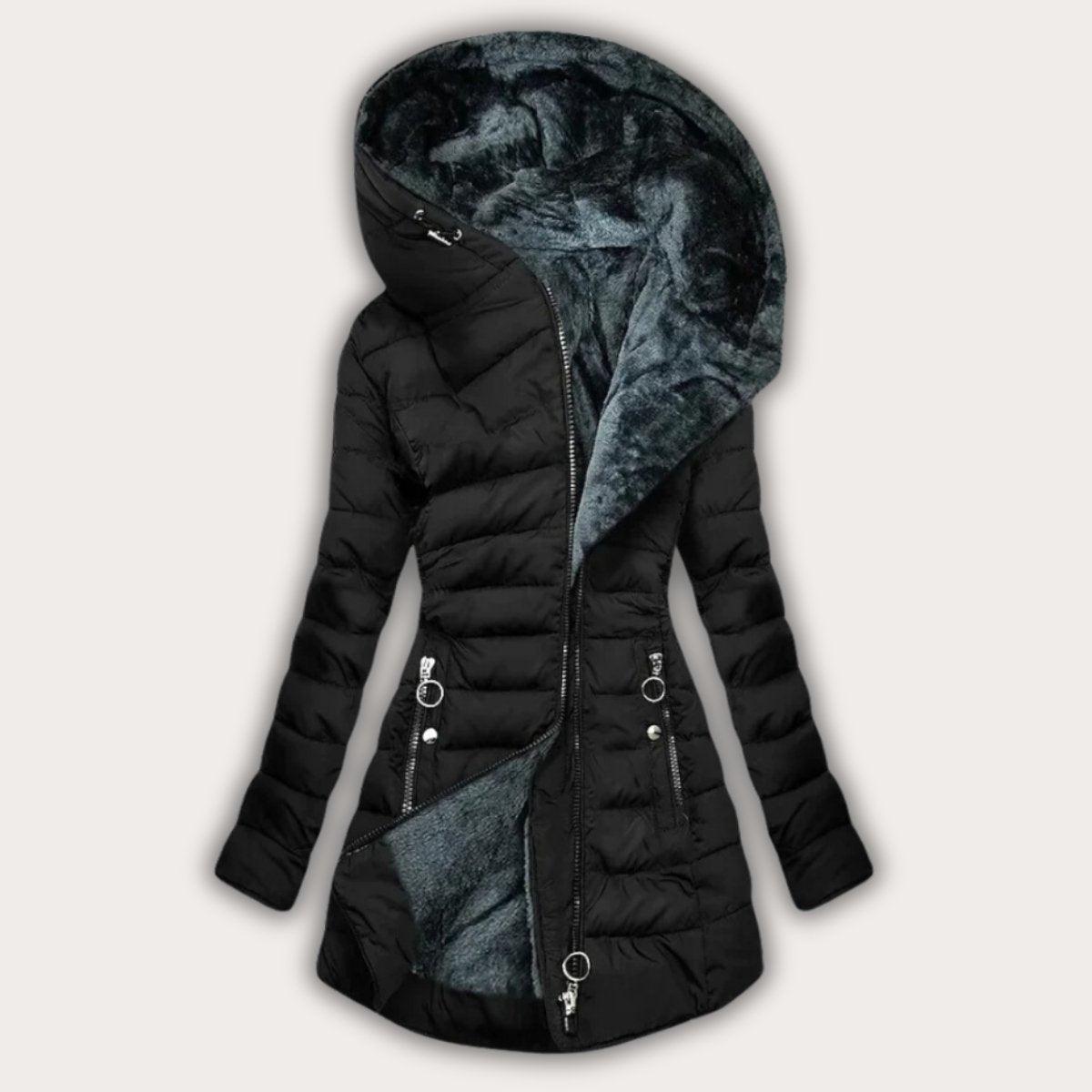 Womens Stylish Asymmetrical Hooded Puffer Jacket for Winter Black - Rebooters