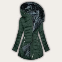 Womens Stylish Asymmetrical Hooded Puffer Jacket for Winter Dark Green - Rebooters