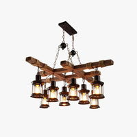 Fence Kerosene Lamp Industrial Wooden Chandelier 8 Bulbs | Rebooters - Rebooters