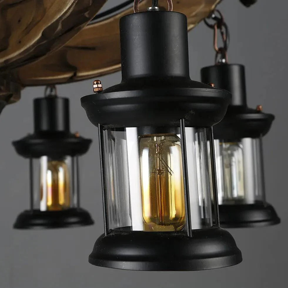 Multi-Light Wooden Lantern Dining Room Pendant Light Fixture | Rebooters - Rebooters