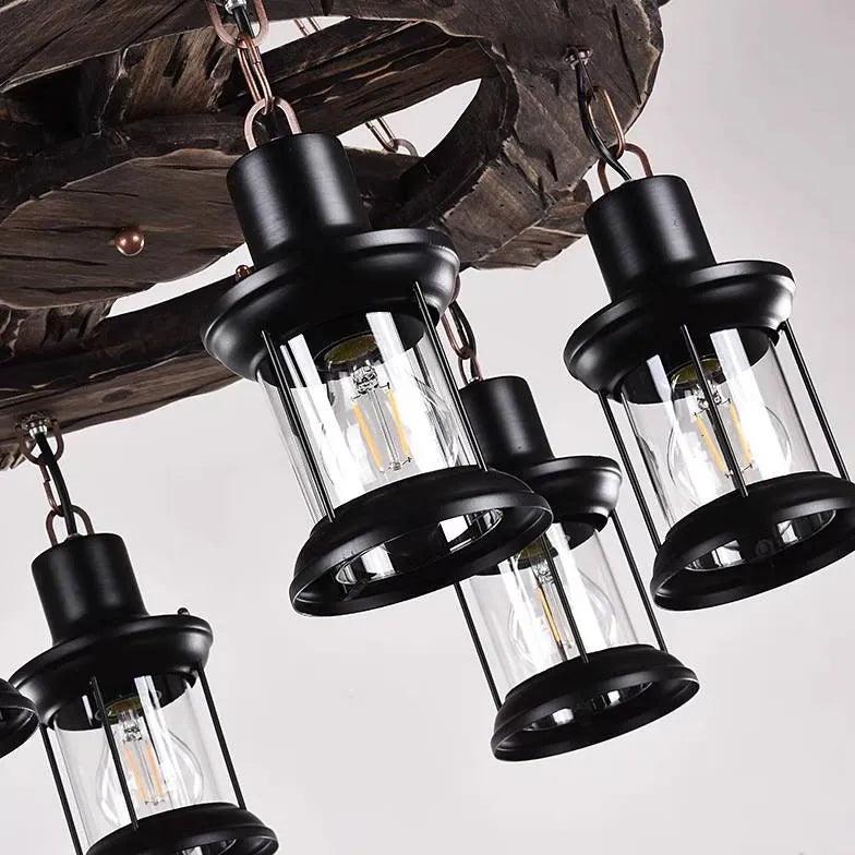 Wooden Wheel Shaped Multi-Light Industrial Chandelier Fixture | Rebooters - Rebooters