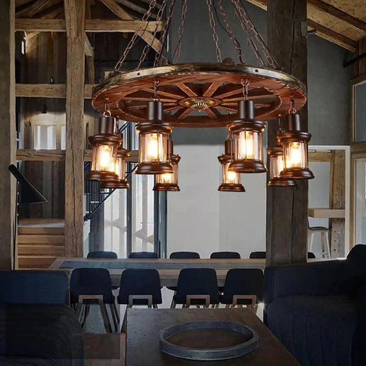 Wheel-Shaped Wooden Industrial Pendant Light for Home Decor | Rebooters - Rebooters