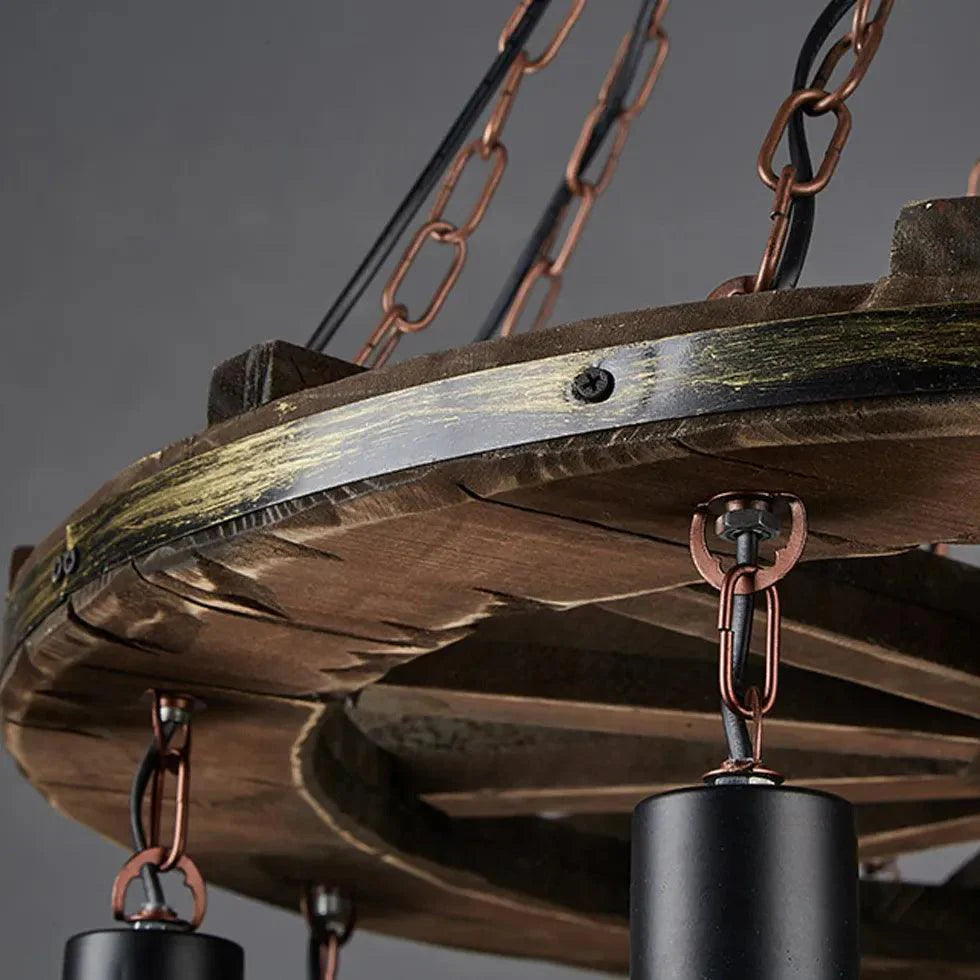 Wheel-Shaped Wooden Industrial Pendant Light for Home Decor | Rebooters - Rebooters