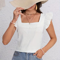 Smocked Square-Neck Top With Flutter Sleeves For Women Rebooters Womens Shirts