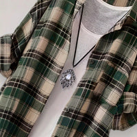 Plaid Button-Up Longline Shirt For Women - Cozy Style Rebooters Womens Shirts