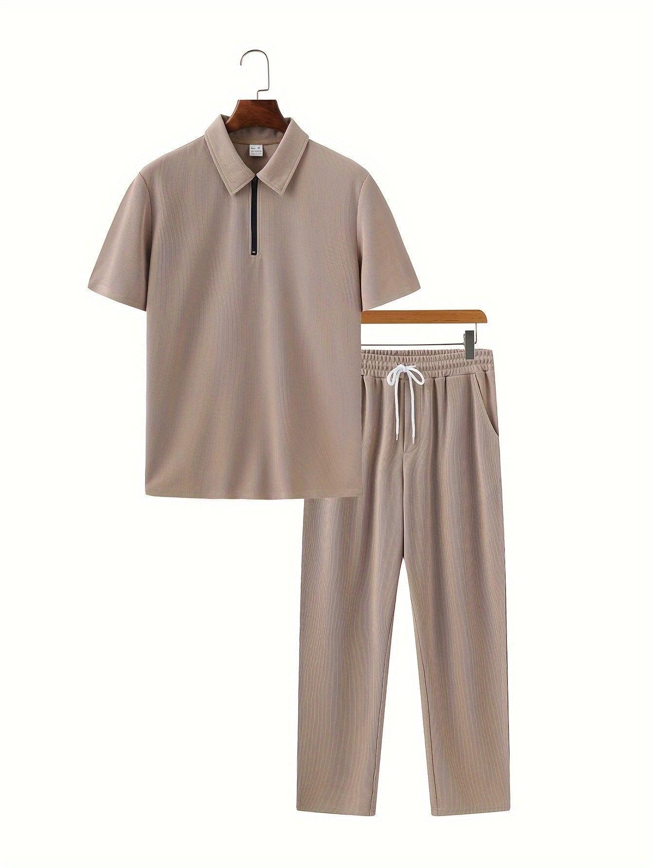 Solid Casual Lapel Half Zip Shirt Men Set for Outdoor Comfort Rebooters mens 2 piece set
