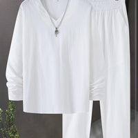 V Neck Long Sleeve Tops Set for Men Comfortable Casual Style Rebooters mens 2 piece set