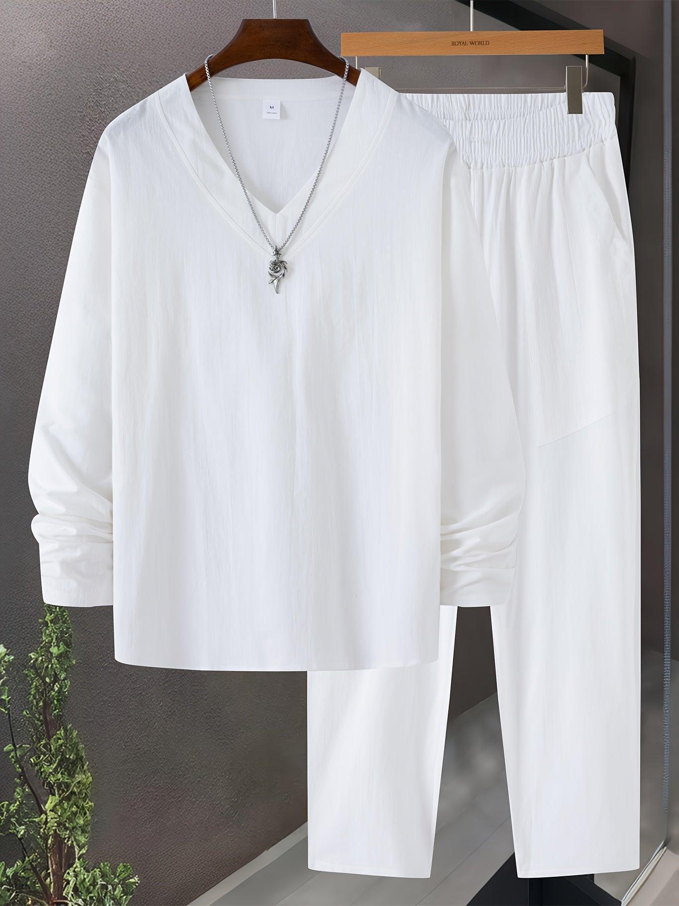 V Neck Long Sleeve Tops Set for Men Comfortable Casual Style Rebooters mens 2 piece set