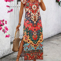 Meredith Bohemian Patchwork Women's Maxi Dress with Side Slit - Rebooters -Women's Dresses